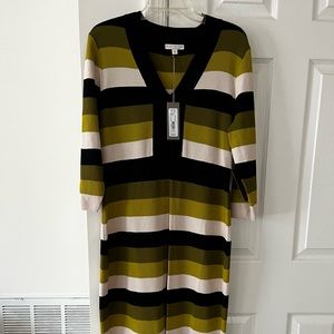 Eva Mendes Dress Women XL Black, Cream and Lime V-Neck Rayon Nylon